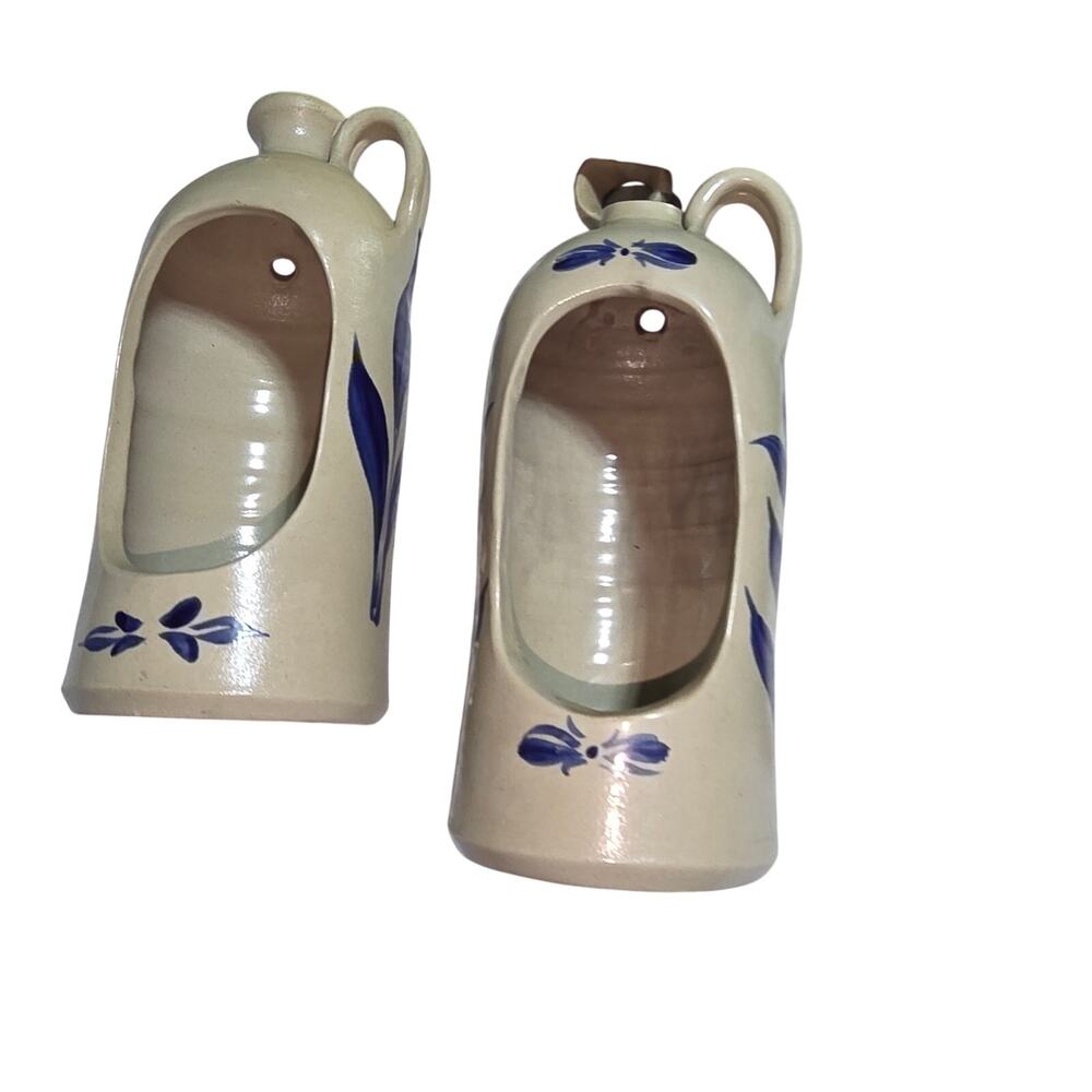 WILLIAMSBURG POTTERY SET OF 2 SALT GLAZED JUG CANDLE HOLDERS